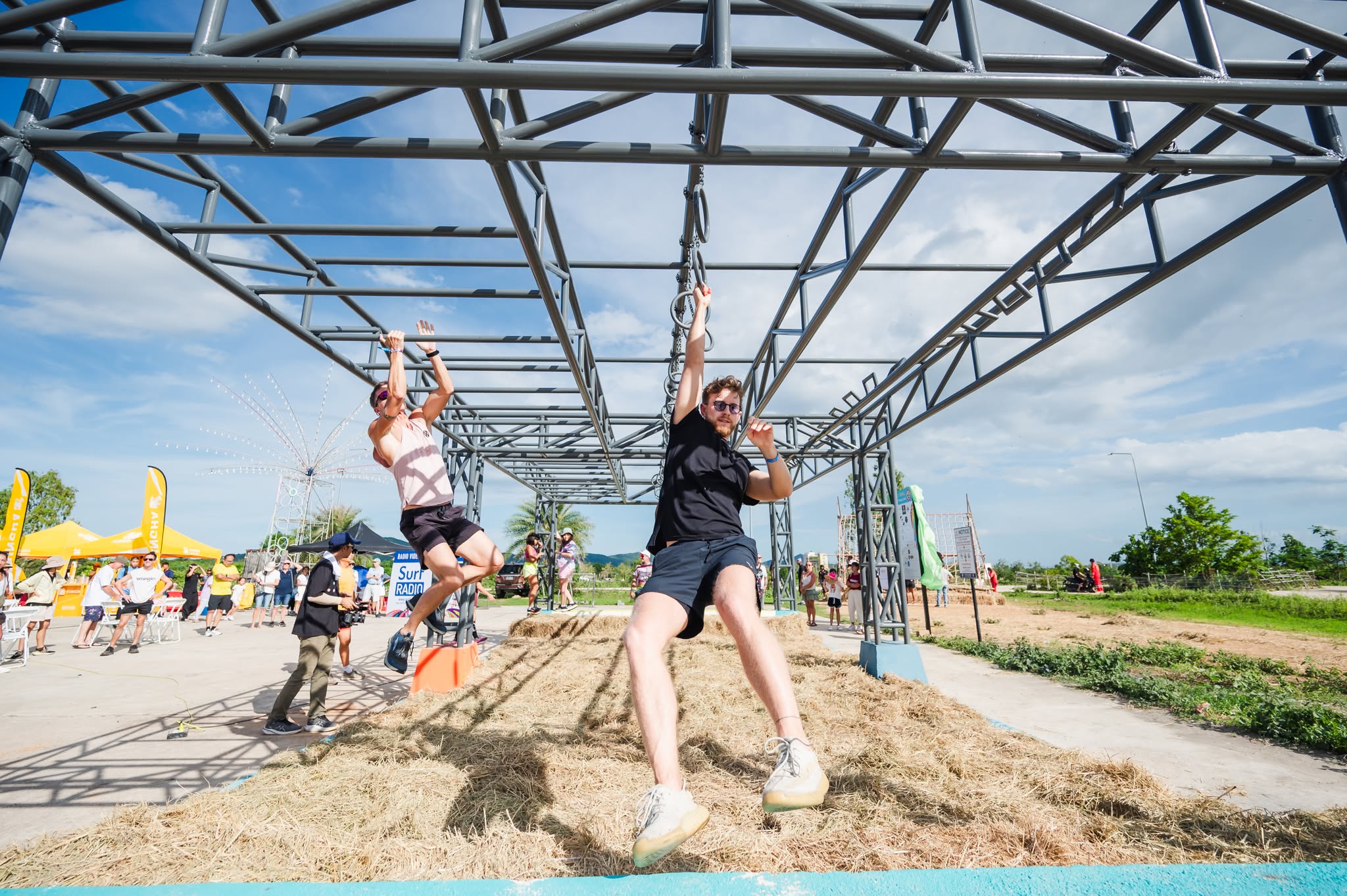 A participant taking on an obstacle challenge