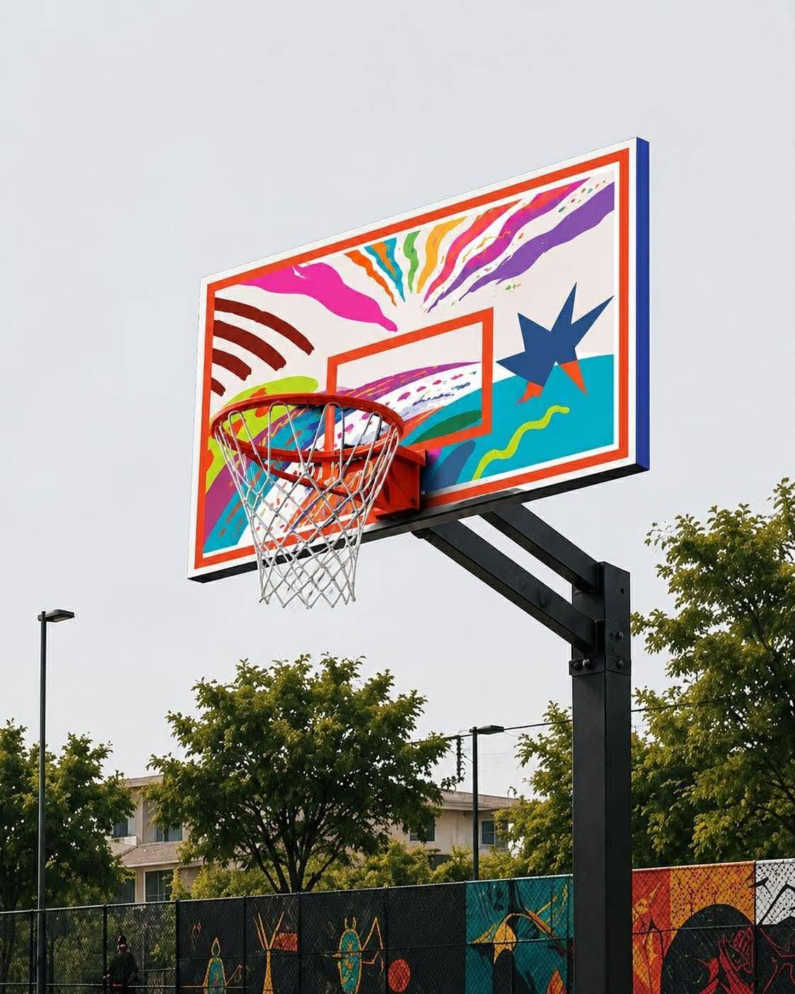 Concept illustration of an outdoor community basketball court
